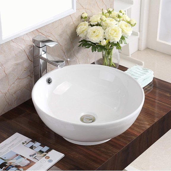 Karran VC-410-WH Valera 17" Vitreous China Vessel Bathroom Sink in White with Overflow Drain