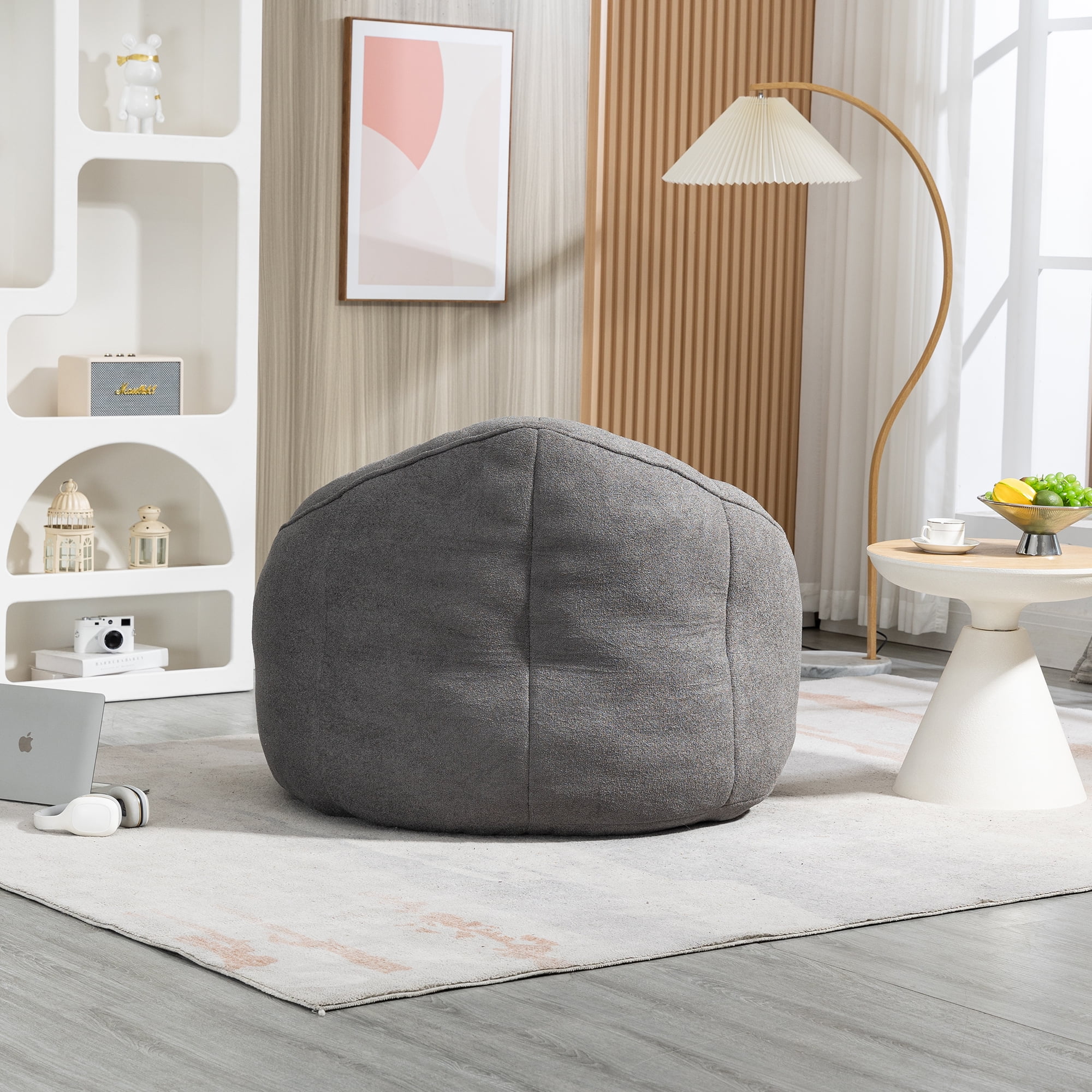 GIKPAL Fabric Tufted Foam Bean Bag Chair with Footstool – Oversized Lazy Sofa for Adults & Teens, Ultra-Soft Teddy Fabric, Ergonomic Support, Durable & Cozy Seating, Gray
