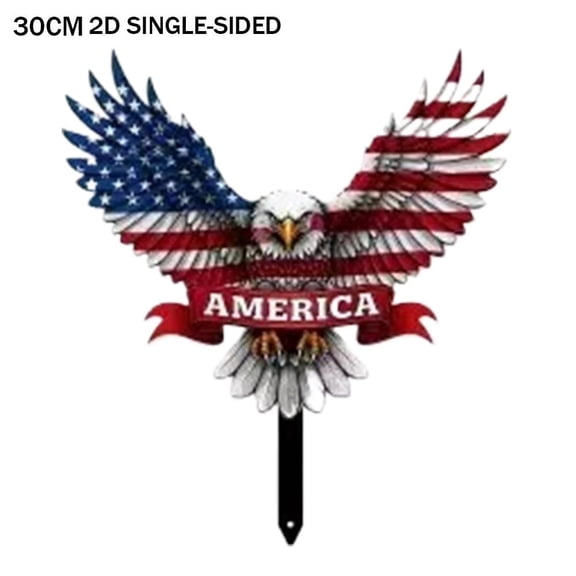 Patriotic Garden Stakes, Eagle Yard Decor, American Flag Metal Sign, 2D Iron USA Flag Outdoor Art for Independence Day Veterans Day Memorial