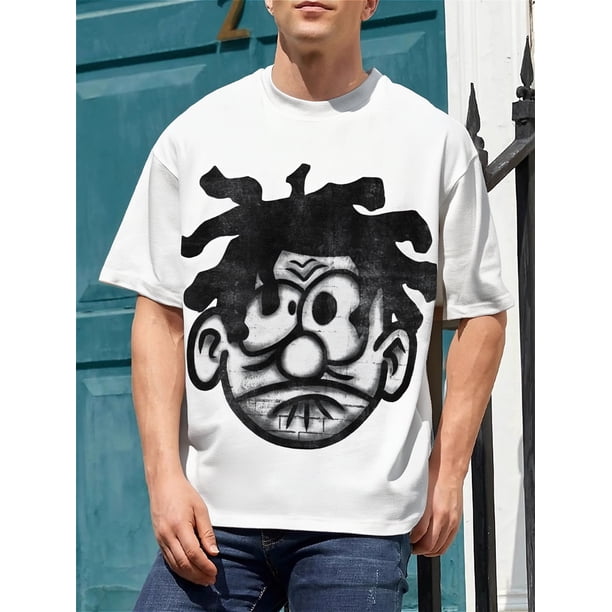 Y2K Street Harajuku fashion big head pattern printed short sleeve T-shirt WOMEN'S 2024 trendy Gothic casual loose oversized top Tee For Adult, Men, Women, Teen, Teenager, Adolescent,Youth
