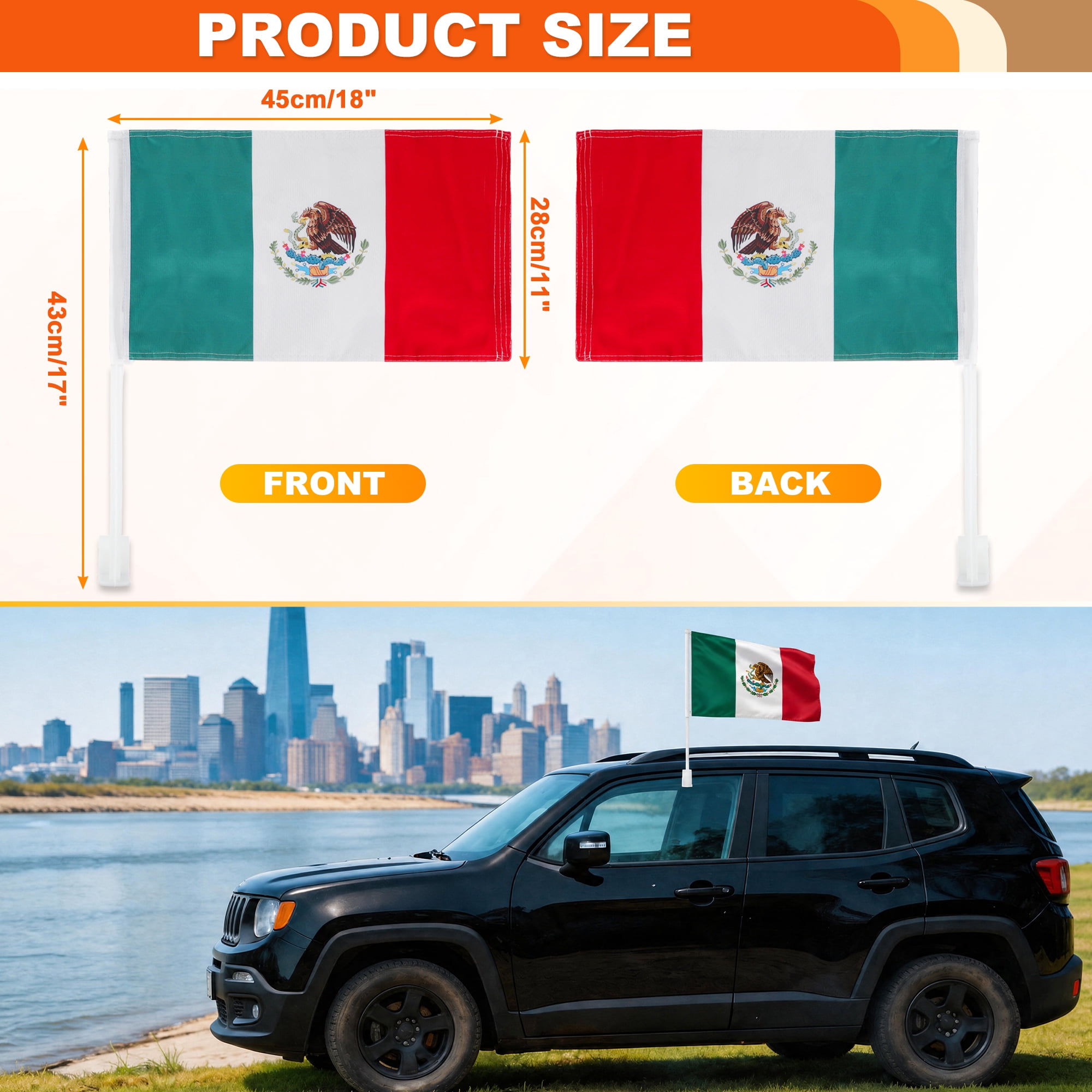 Unique Bargains 2Pcs Mexican Flag Heavy Duty 2-Ply Polyester 17.5" Sturdy Pole
