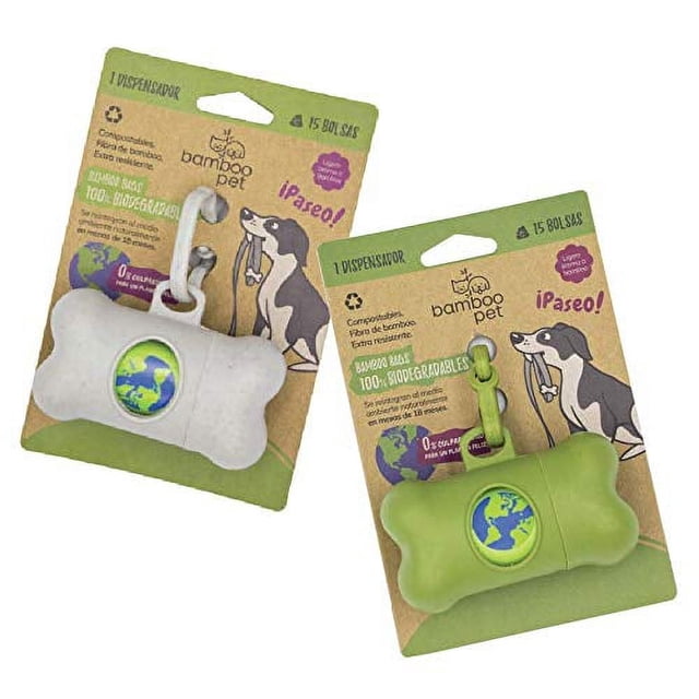 Dispensador BambooPet de Bolsas para Desechos de Perro, Biodegradable, con Gancho, Color Verde