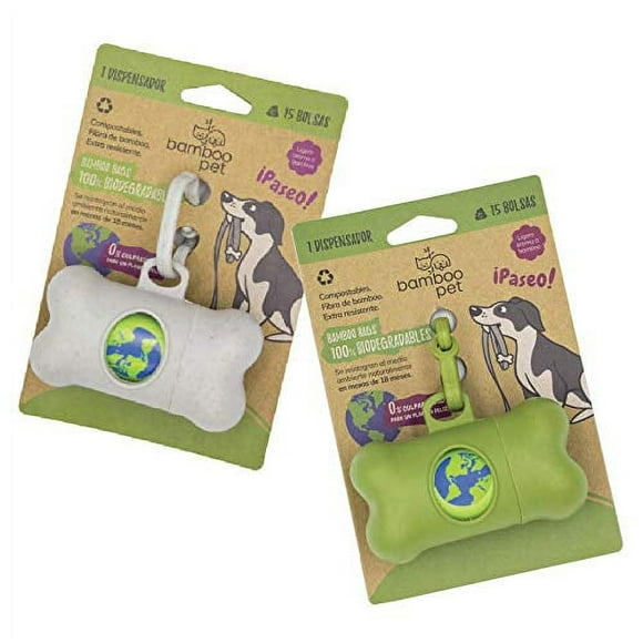 Dispensador BambooPet de Bolsas para Desechos de Perro, Biodegradable, con Gancho, Color Verde