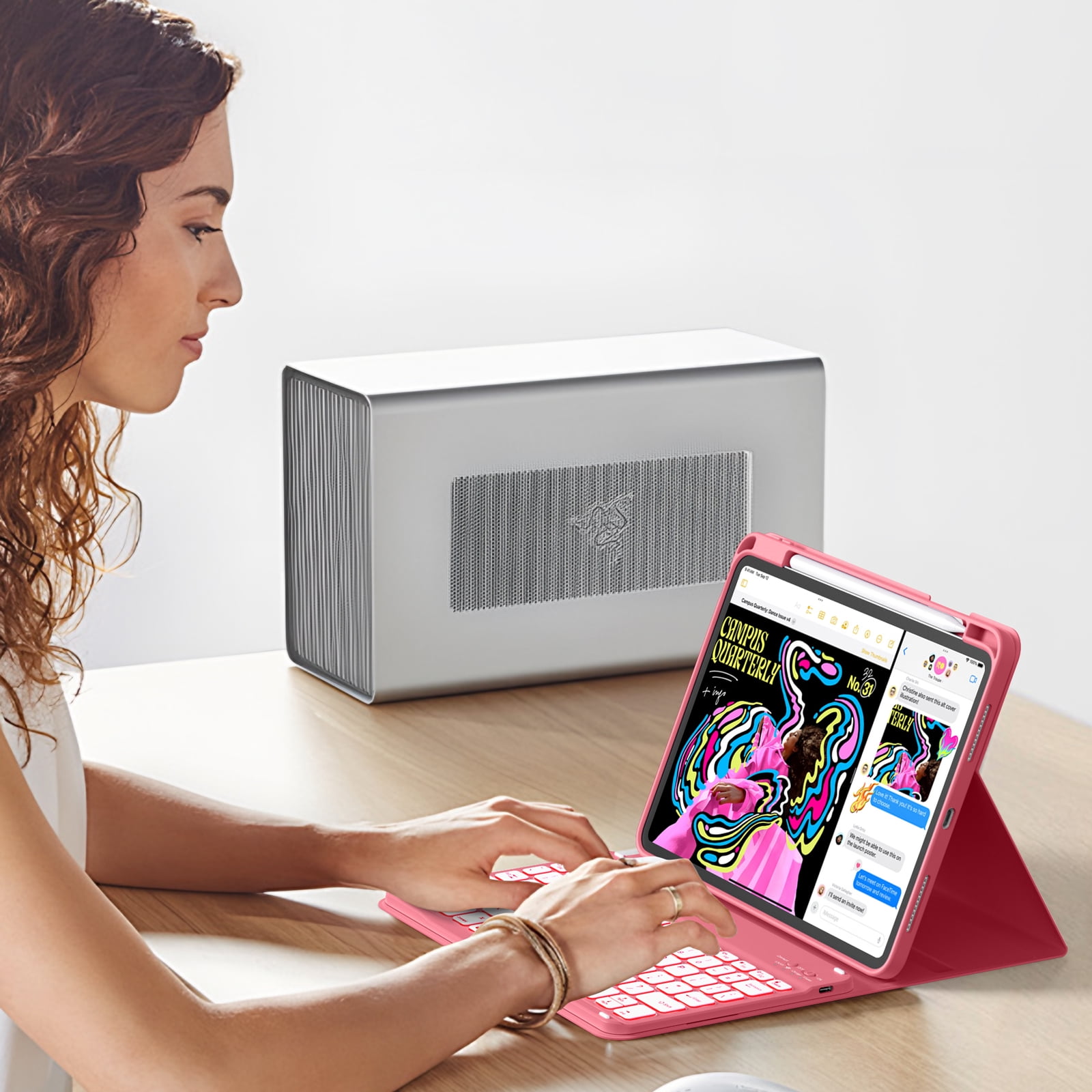 Kenke Case iPad (A16) 11th Generation 11 inch 2025,for iPad 10th Generation 10.9 Inch 2022 with Keyboard - 7 Colors Backlit Wireless Detachable, with Pencil Holder Keyboard Case, (Pink Red)