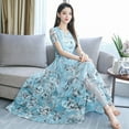 thumbnail image 4 of Bingirl Robe Longue Décontractée d'Été à Manches Courtes Motif Floral pour Femmes Bleu Clair m, 4 of 6