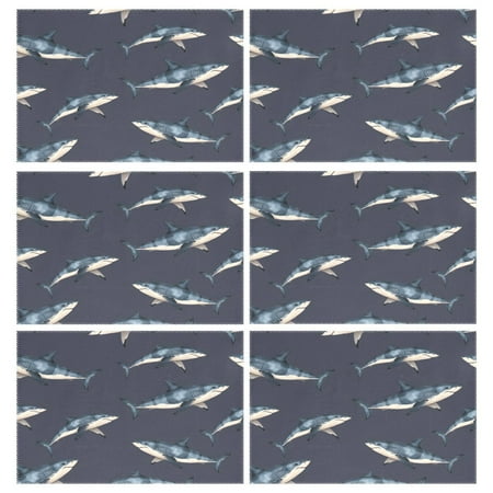 

Ryvnso Placemats Set of 6 Sharks Paint Dining Mats Heat-Resistant Non-Slip Washable Table Mat