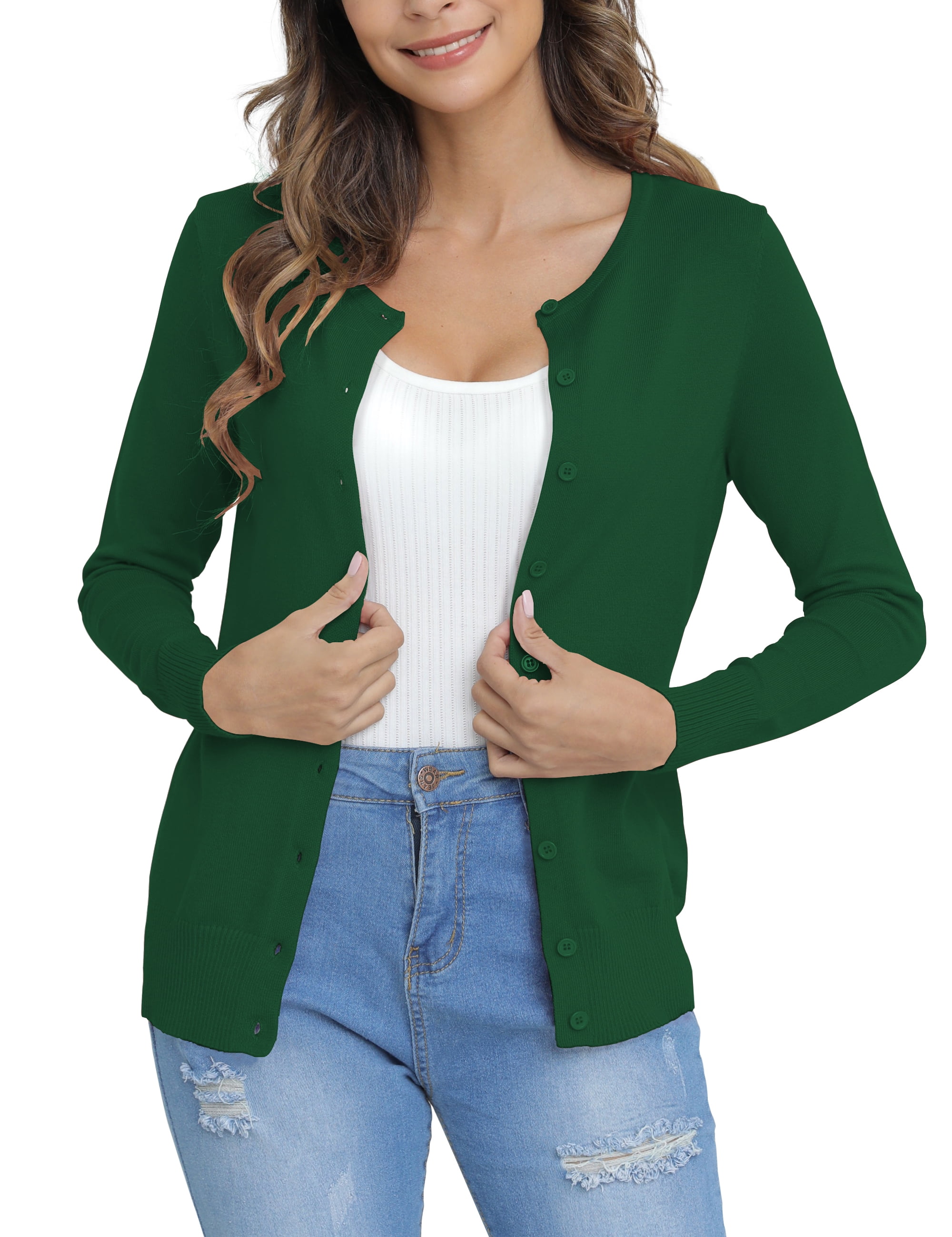 a.Jesdani Womens Cardigans Lightweight Soft Knit Crewneck Cardigan