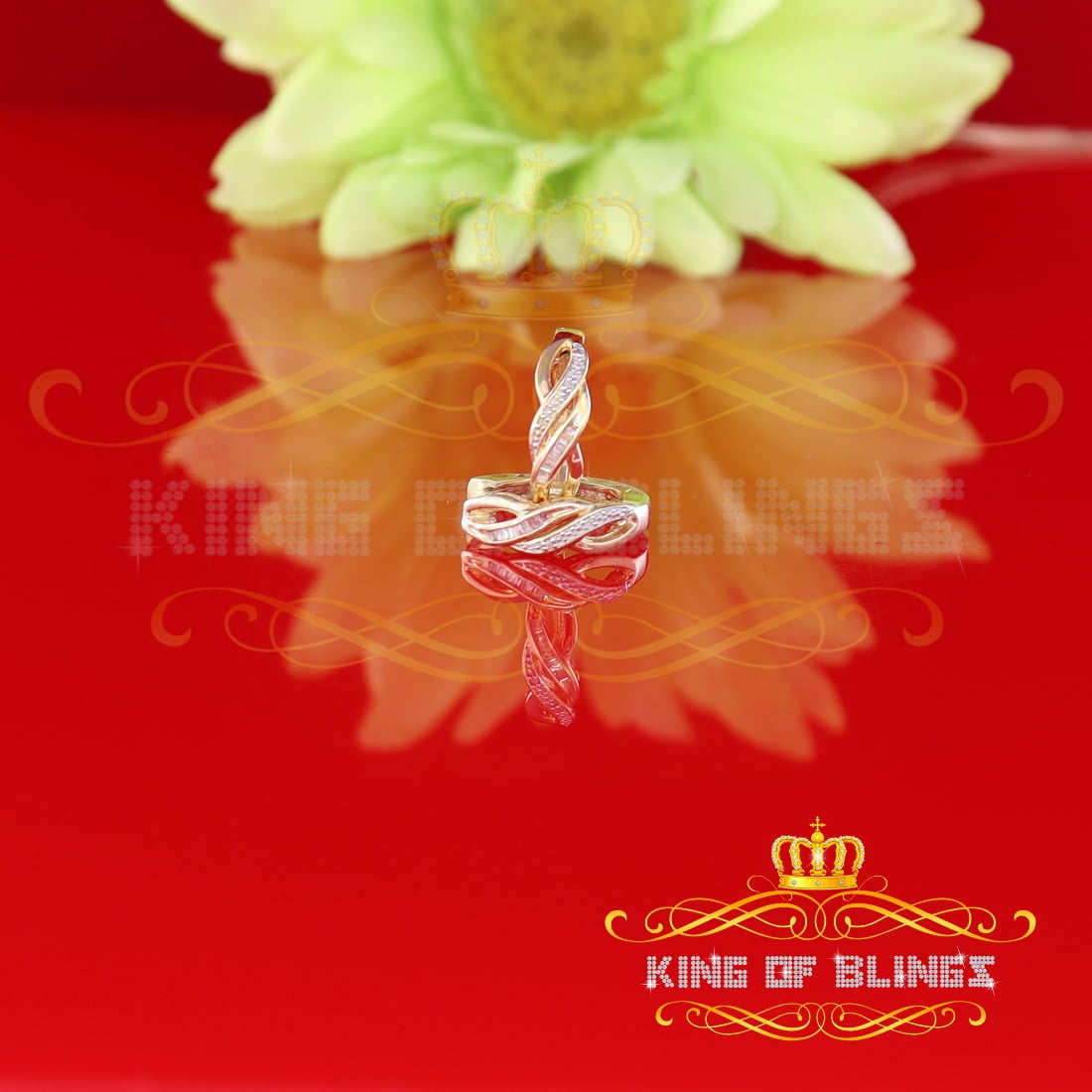 King of Bling's 0.10ct Diamond 925 Sterling Silver Yellow Hoop Hola Stud Earring For Men / Women