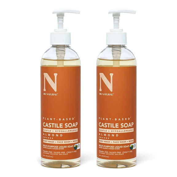 Dr. Natural Castile Liquid Soap, Bathroom Soap, Almond, 16 oz, 2 pk