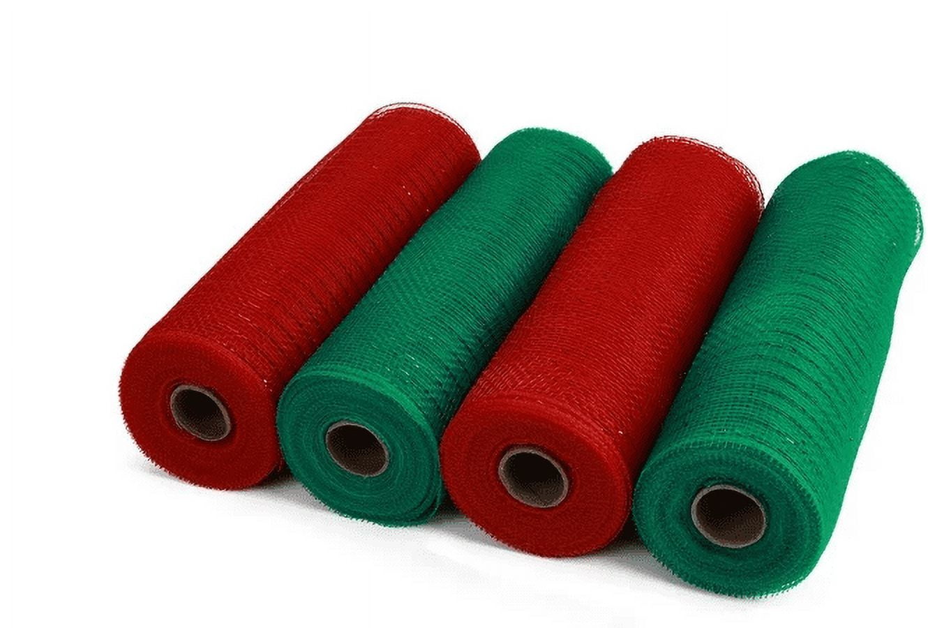 pdqouc 4 Decor Mesh Ribbon Roll 10 Inch X 30 Feet Each Roll Poly Mesh Metallic Foil Ribbon Christmas Party Ribbon for Wreath Decoration DIY Crafts Making Supplies(Red&Green)