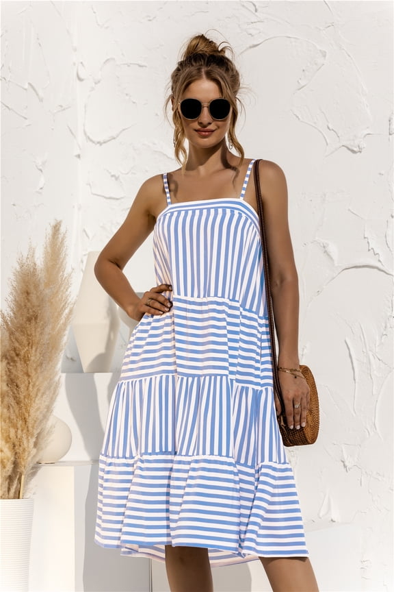 Women's Fashion Cool Stripped Spring Ruffle Slip Dress