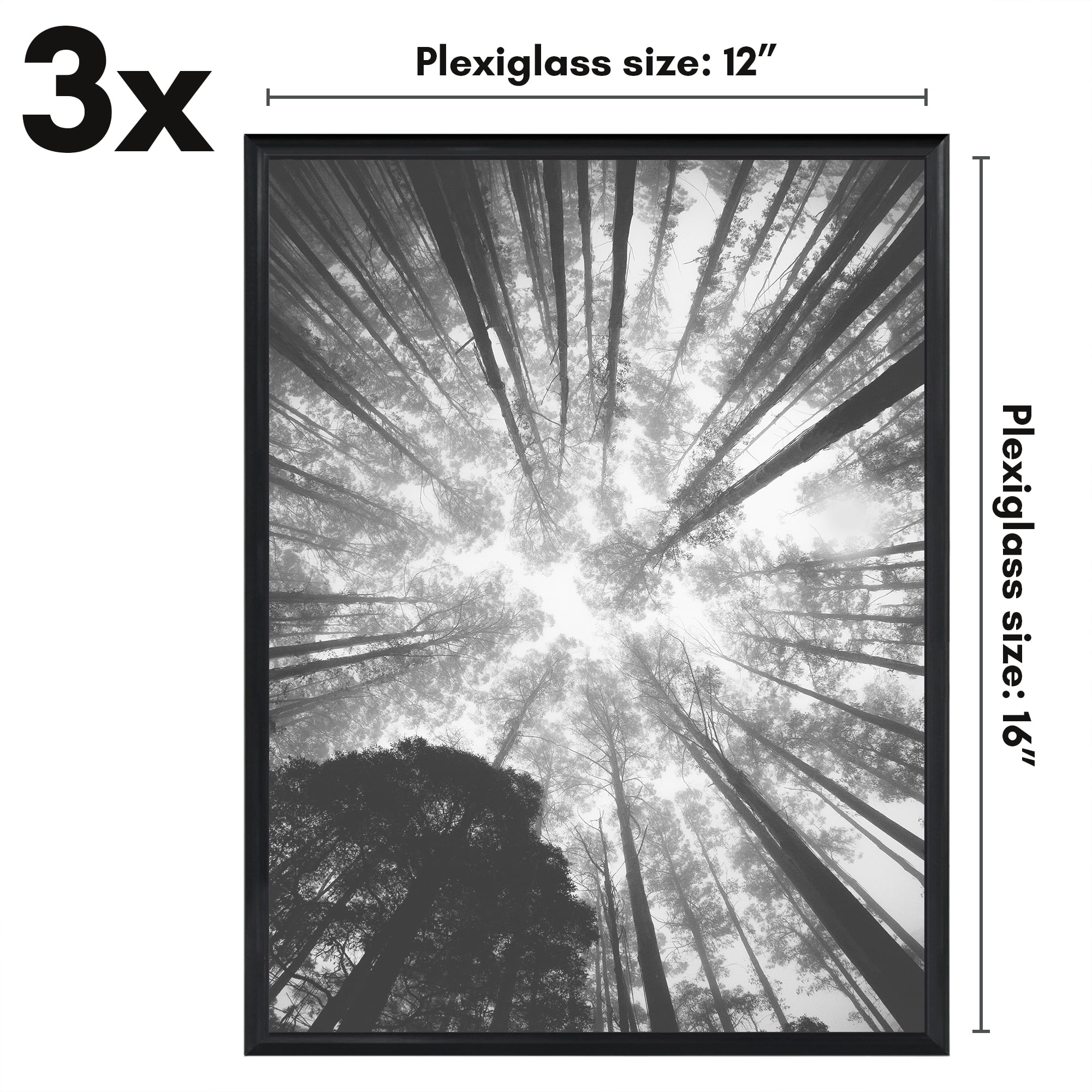 Americanflat 12x16 Picture Frame 3 Pack Polished Front Cover Slide Photo Buildable Molding Fusion - Black