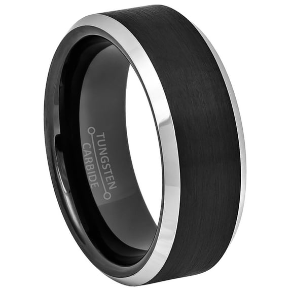 2-Tone Black Beveled Tungsten Wedding Band Brushed Finish Men's Tungsten Anniversary Ring JATN667s8.5