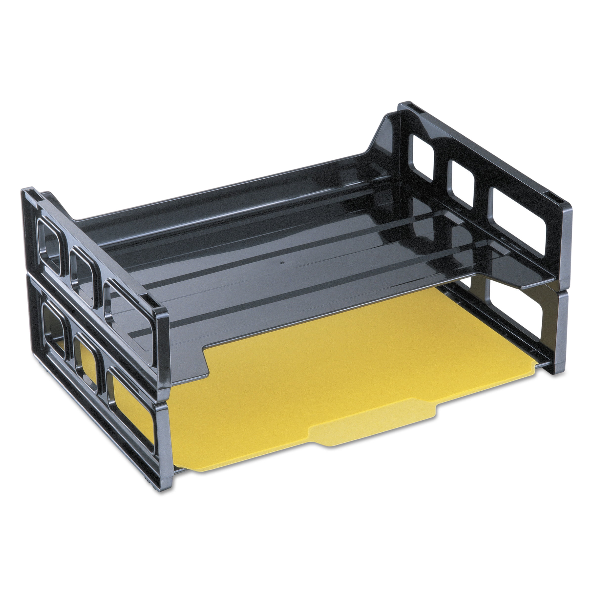 Universal Side Load Letter Desk Tray Two Tier Plastic Black Universal Side Load Letter Desk Tray Two Tier Plastic Black Unv08100 Com