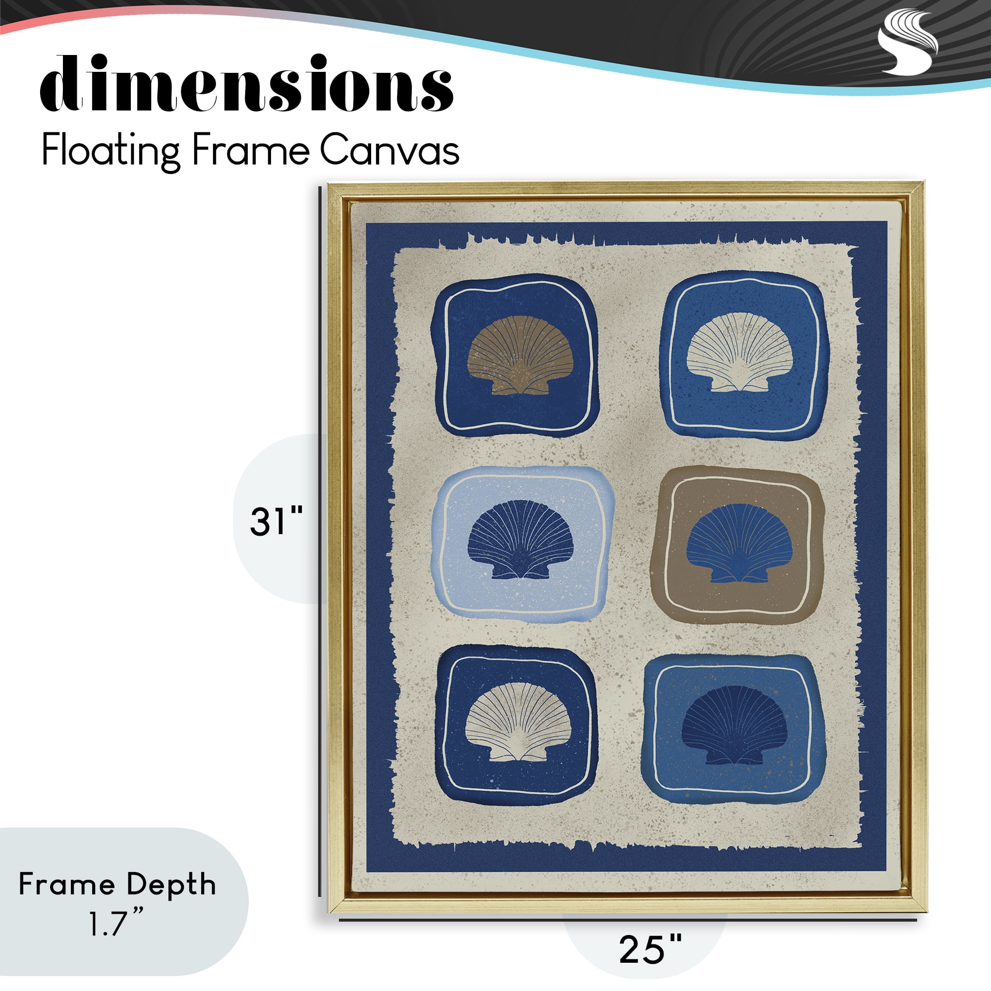 Stupell Industries Nautical Block Shells Gold Framed Floater Canvas Wall Art, design by Julia Frost