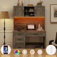 thumbnail image 3 of Vabches Executive Desk with Hutch & Charging Station & LED Lights, Farmhouse Office Computer Desk with Adjustable Shelves and File Drawers, 3 of 8