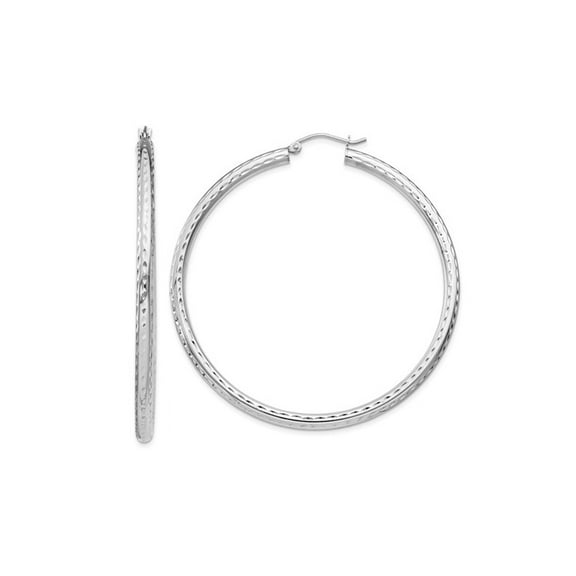 Extra Large Diamond Cut Hoop Earrings in Sterling Silver 2 inch (3.0mm) for Women