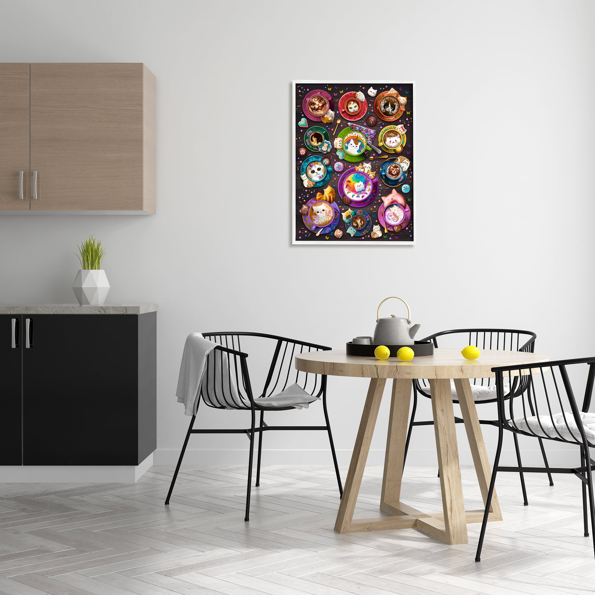 Stupell Industries Cat Lattes & Coffee Food & Beverage Painting White Framed Art Print Wall Art, 24 x 30