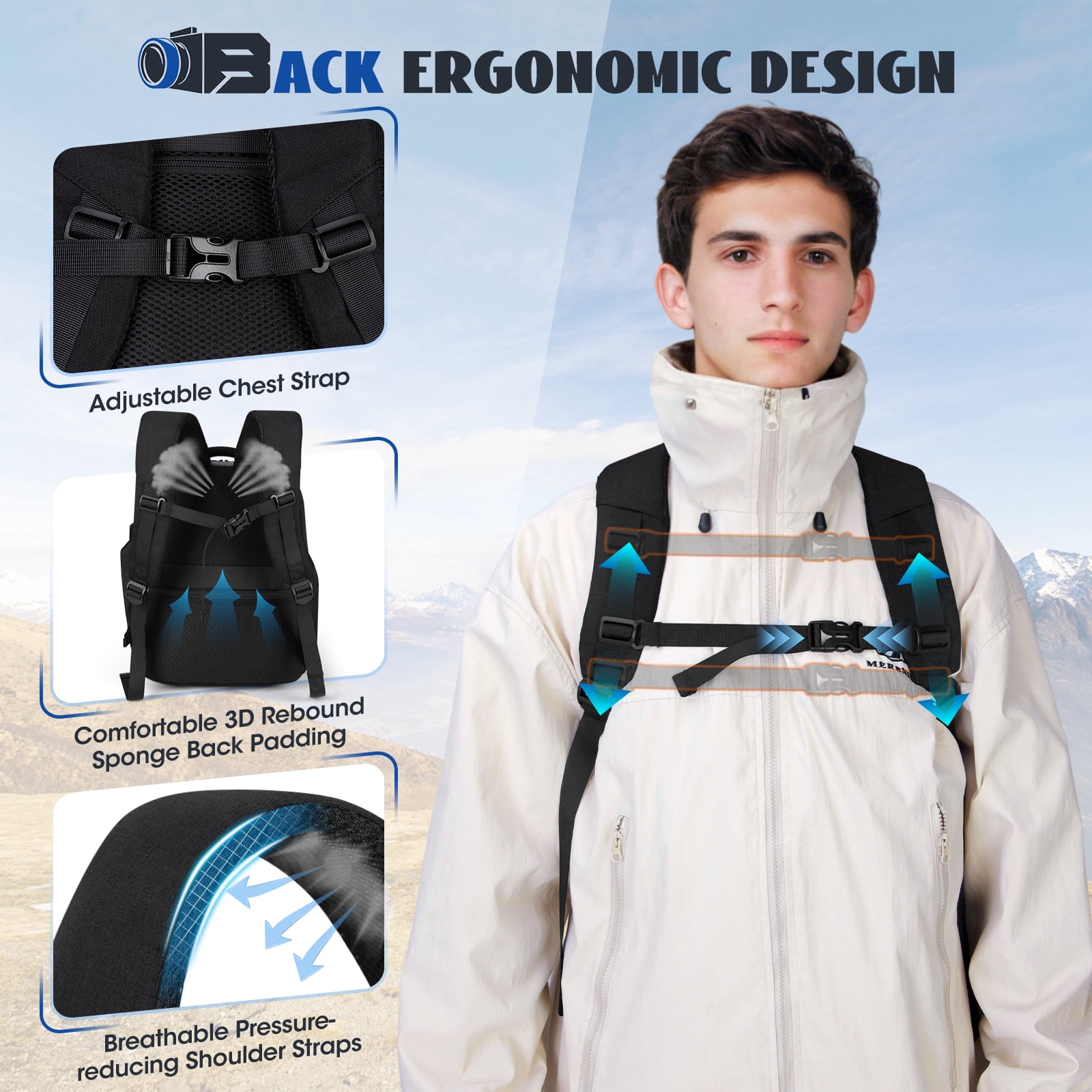 RAINSMORE Camera Backpack Camera Bag for Photographers DSLR SLR Mirrorless Camera Cases with Waterproof Rain Cover & Laptop Compartment Fits 15.6 Inch Laptop Travel photography backpack,Black