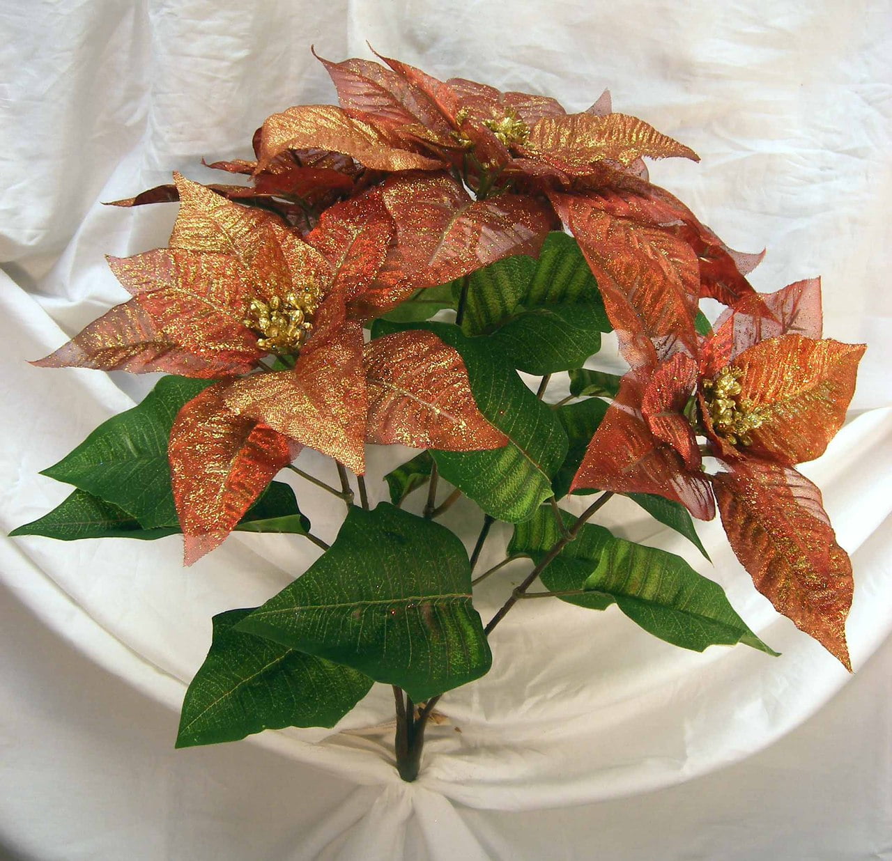 1 Pc, 24 Inch Artificial Shimmery Poinsettia Bush w/5 Stems For Seasonal & Christmas Decor Red