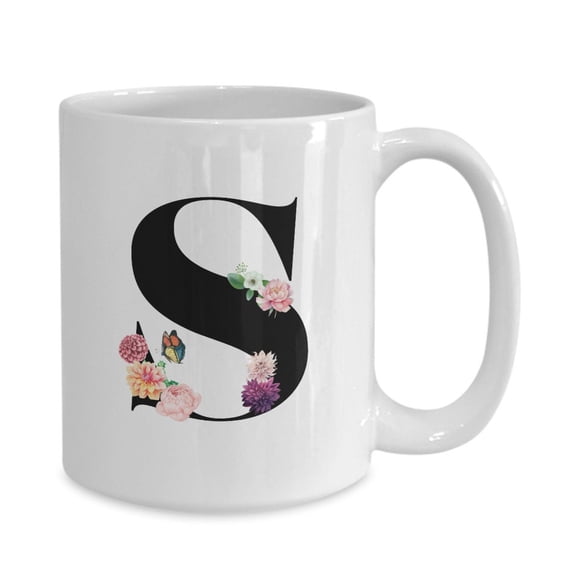 Large Letter S Coffee Mug, Alphabet Mug, Flower Letter Mug, Letter S Mug, Letter S Cup, Initial Monogram Mug, BrideS1Maid Gift, Gift for Her
