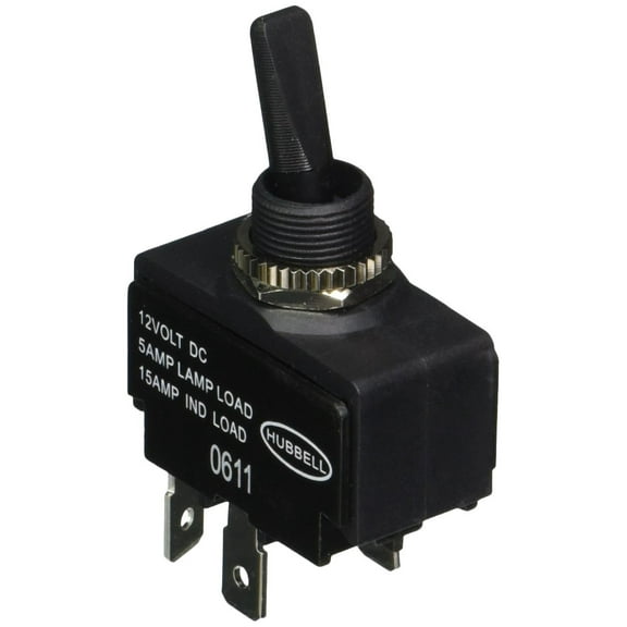 Hubbell Wiring Systems M21SP Toggle Switch, Double Pole, Single Throw, On/Off, 12 VDC, Black