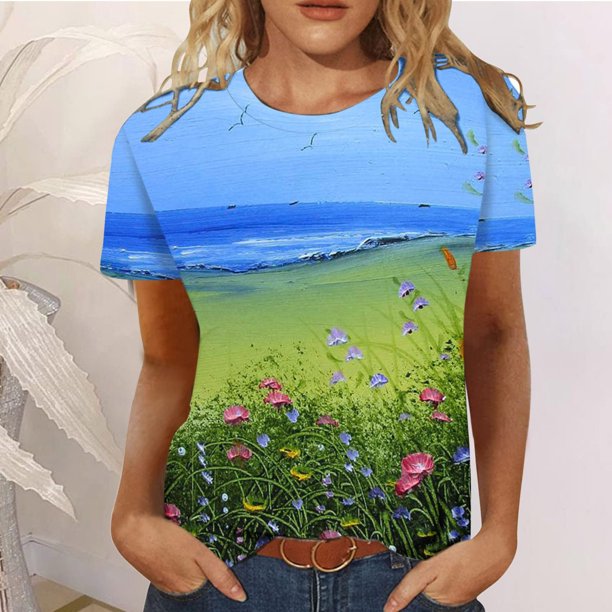 Puntoco, camiseta de manga corta suelta con cuello redondo y estampado informal de verano a la moda para mujer, blusa, Jersey Puntoco Puntoco-4718