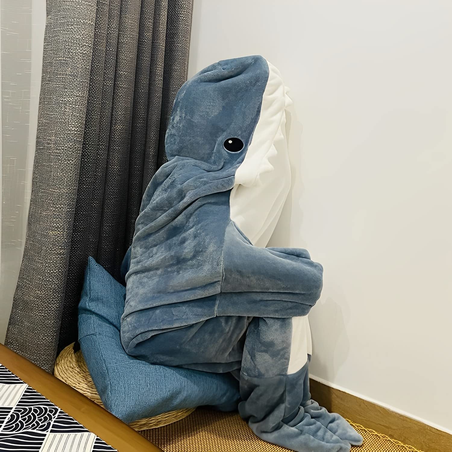 Shark Blanket Hoodie Onesie, Blue Wearable Sleeping Bag for Adults, Soft Cozy Costume, L