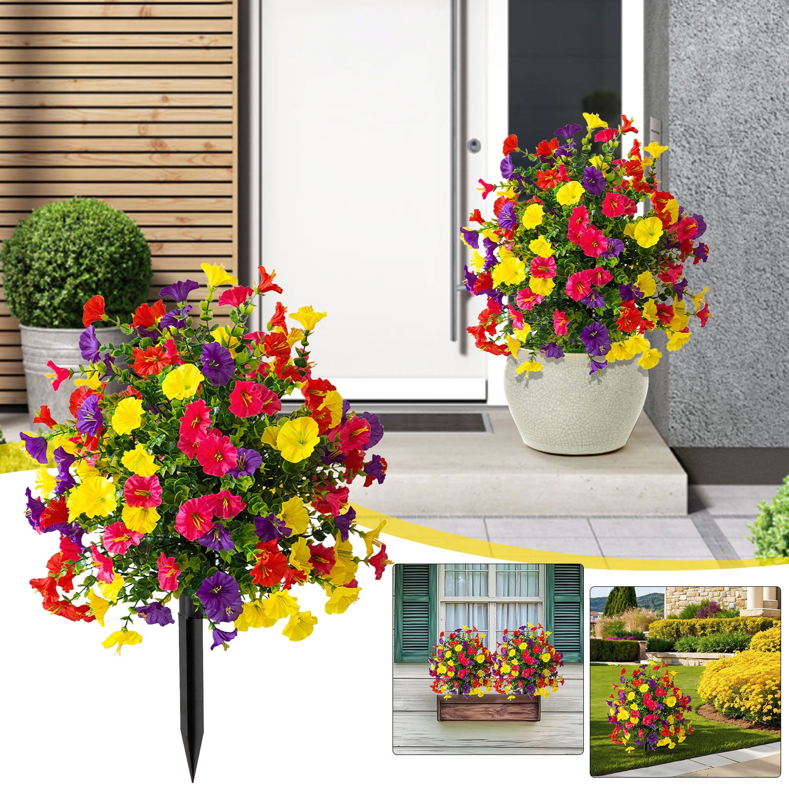 Artificial Flowers for Outdoors With Stakes,Artificial Flowers with Ground Stakes,Artificial Flowers Easy to Set up Garden Stake(A)