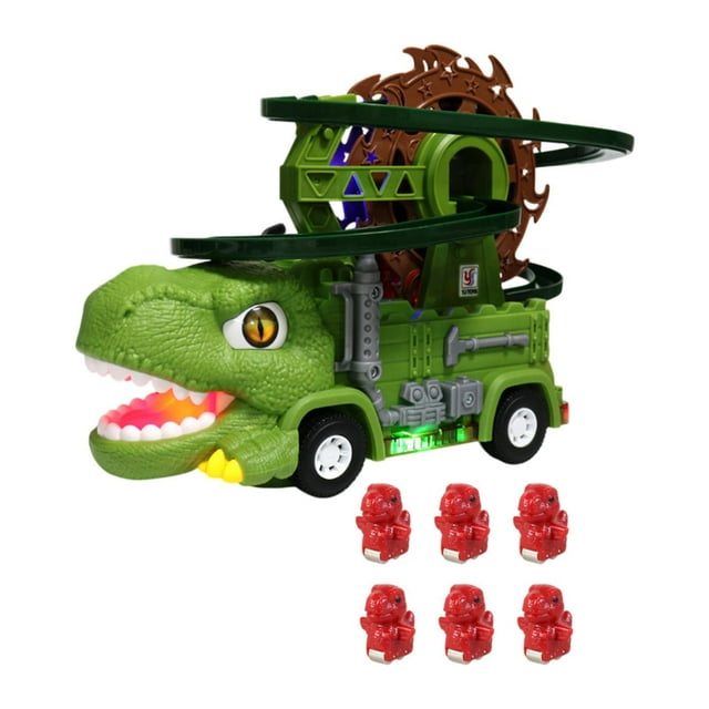 Pista de carreras de dinosaurios, juguete para coche de juguete, juego de pista para coche de juguete para niños pequeños, pista de juguete para coche, tobogán de 6 dinosaurios pequeños