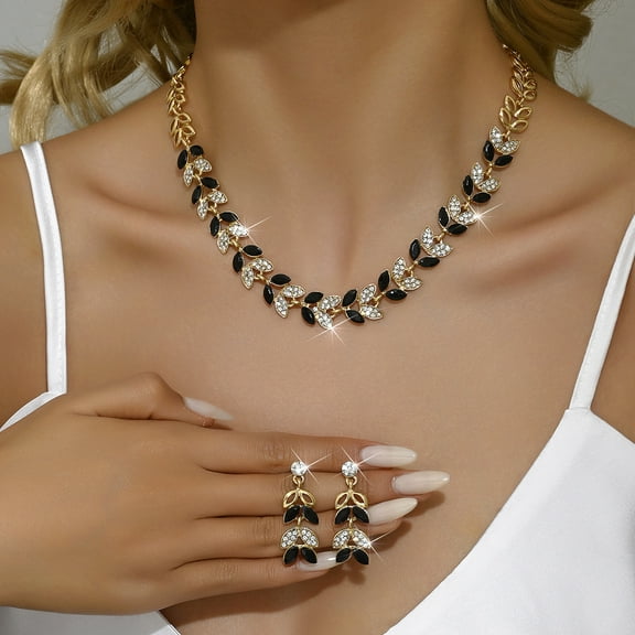 Faty-T Bridal Gold Leaf Necklace Earrings Set Leaves Crystal Vine Collar Necklace Set Gifts for Women Bride Wedding Prom