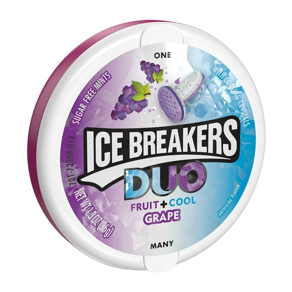 Ice Breakers Duo Fruit Plus Cool Grape Sugar Free Mints, Tin 1.3 oz