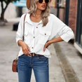 thumbnail image 3 of Chaqueta de manga larga para mujer, moda informal, color puro, cuello vuelto, prendas de vestir con botones y bolsillo, color blanco M, 3 of 8