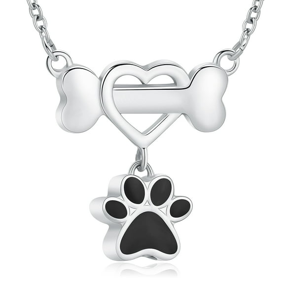 Dog Bone With Paw Print Urn Necklace for Ashes for Dog Cat Stainless Steel Cremation Jewelry Keepsake Pendant for Remember Loss Pet