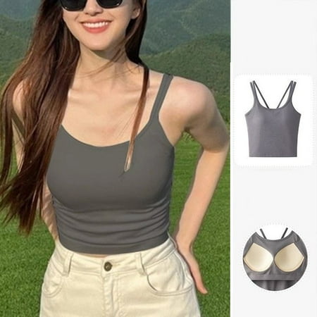 Ladies Vest Tops With Built in Bra Women Push Up Padded Layer T shirt Crop tops