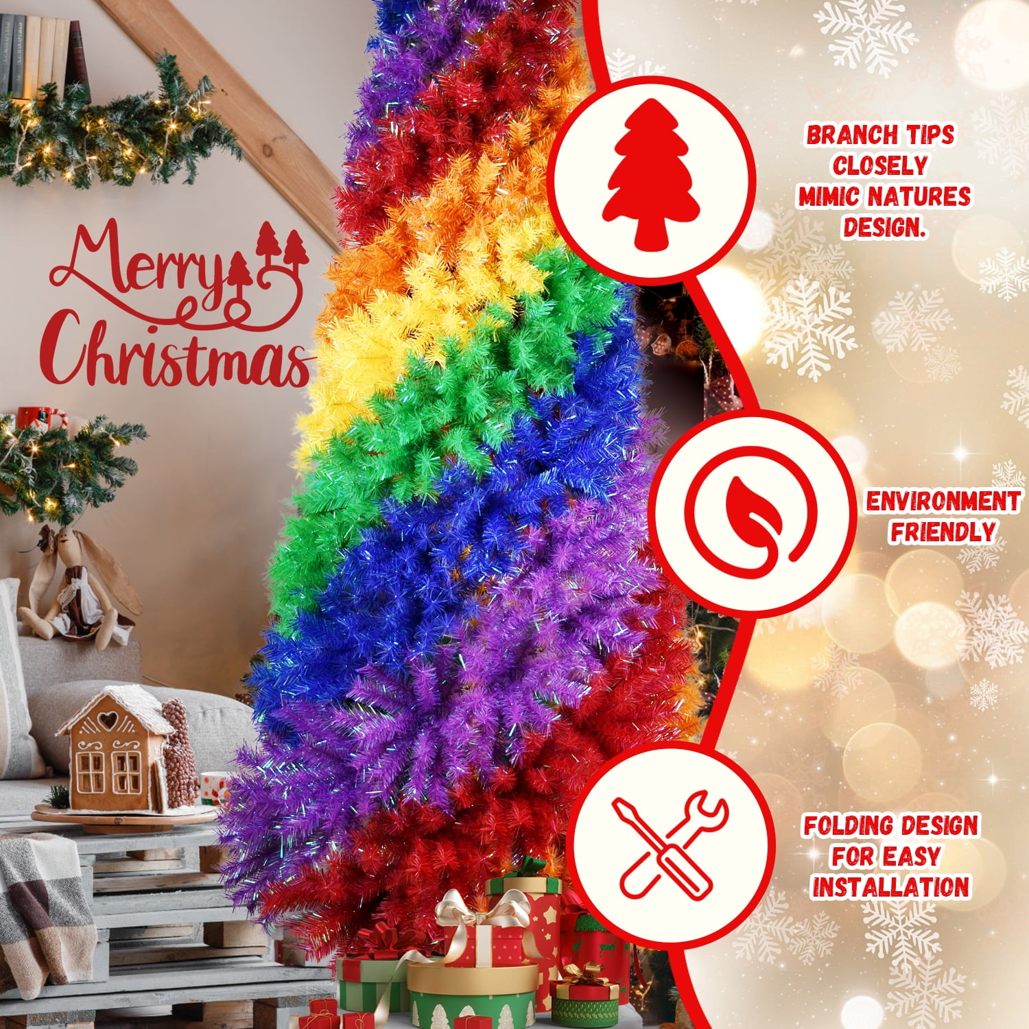 6ft Rainbow Spiral Christmas Tree 1825 Tips Metal Stand Unique Holiday Decor