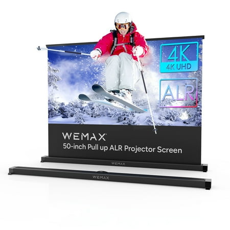 WEMAX 50" Inch Portable Projector Screen, 6 Gains ALR Movie Screen, Pull Up Tabletop Ambient Light Rejecting Screen, 16:9 HD Retractable for Travel Camping Indoor Outdoor Use