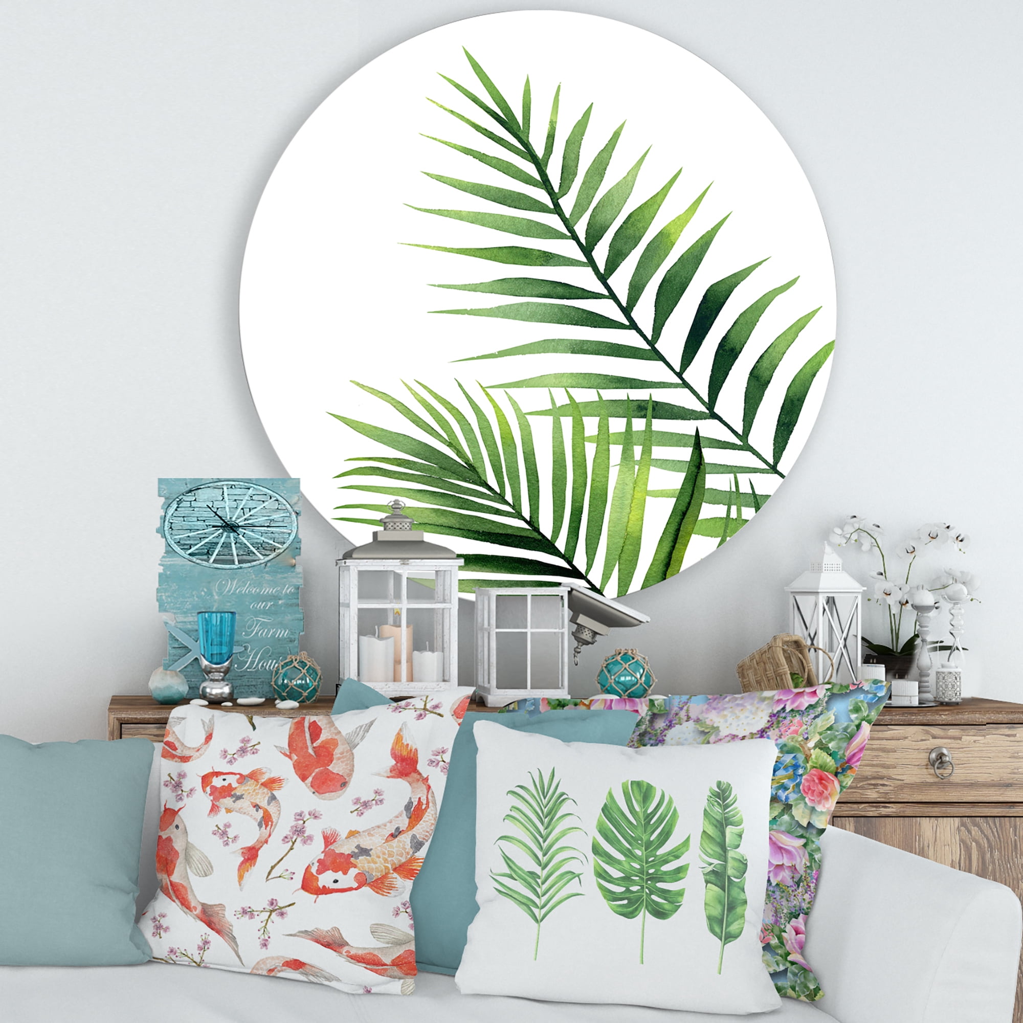 Designart 'Fern Plant Leaves Detail III' Farmhouse Circle Metal Wall Art 29x29 - Disc of 29