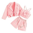 thumbnail image 2 of Odeerbi 4-7 Años Niñas Verano Trajes Algodón Flor Tops Traje Pantalones Cortos Chaqueta Blazer Trajes Notched Lapel Traje Chaqueta Tres Piezas Conjunto, 2 of 5