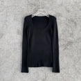thumbnail image 1 of Suéter de cuello bajo con cuello en U y hilo de principios de primavera, suéter de mohair, camisa básica ajustada para mujer, 1 of 6