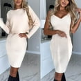 thumbnail image 2 of BLVB Women's 2 Piece Sweater Sets Long Sleeve Crop Pullover Tight Midi Dress Knit Ribbed Lounge Set Trendy Clothes, 2 of 7