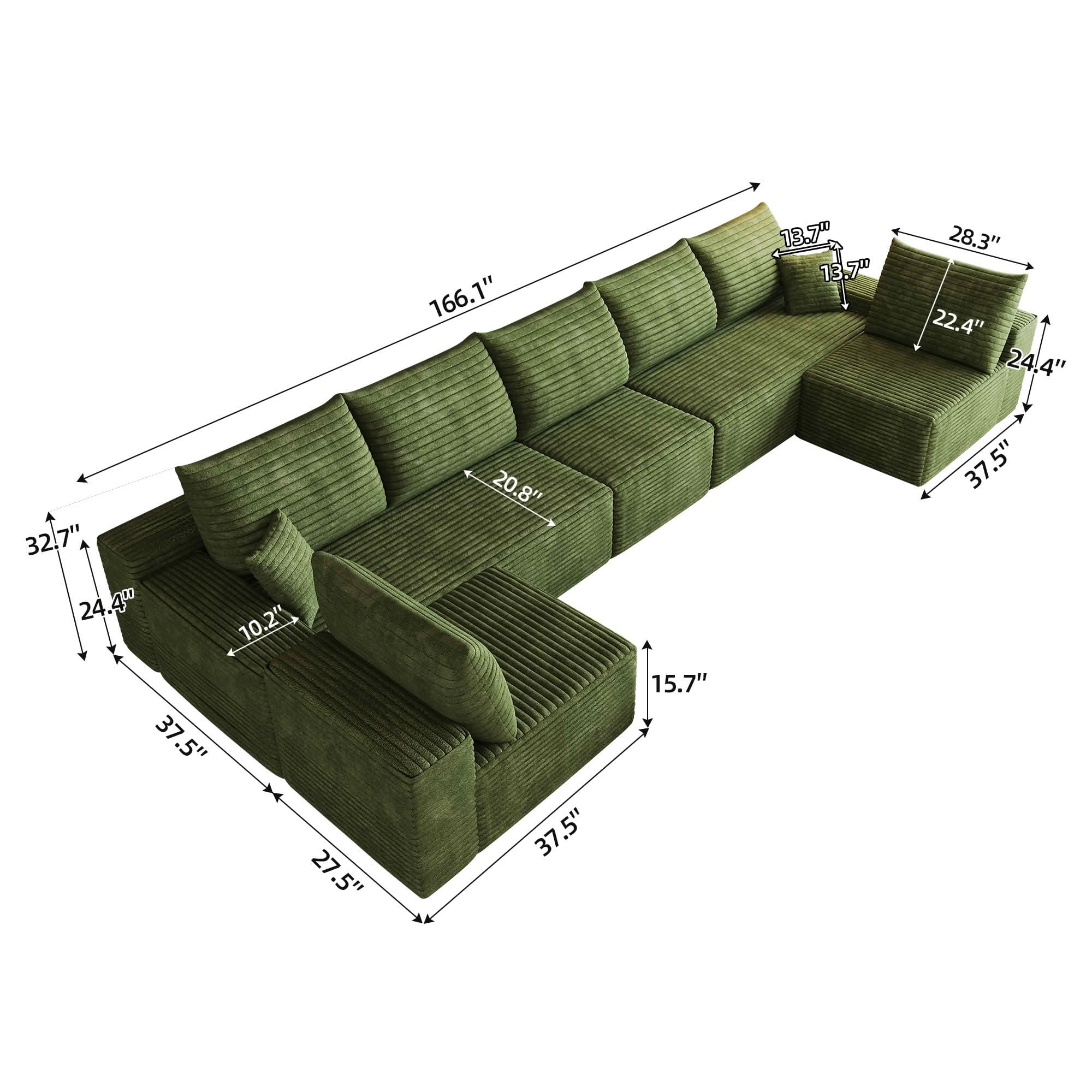 MAYEERTY 166 Inch U‑Shaped Cloud Sectional Sofa, Modern Minimalist Plush Corduroy Deep‑Seat Corner Couch, No Assembly Required for Living Room Apartment Bedroom