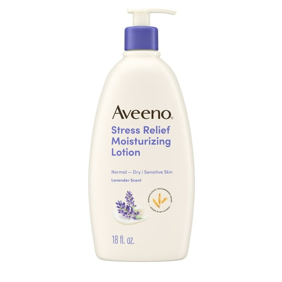 Aveeno Stress Relief Moisturizing Body Lotion with Prebiotic Oat, Calming Lavender Scent, 18 fl oz