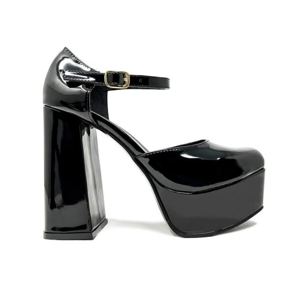 Zapatilla Dasalo Charol Negro Estilo Mary Jane Con Plataforma Para Mujer