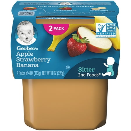 Gerber 2nd Foods Apple Strawberry Banana Baby Food, 4 oz. Tubs, 2 Count (Pack of (Best Strawberry Banana Smoothie With Yogurt)