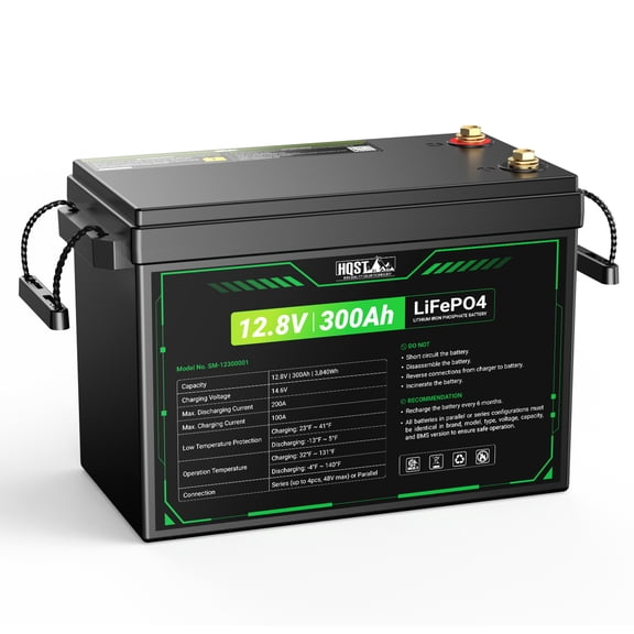 HQST 12.8V 300Ah LiFePO4 Battery, Grade A  Cells Lithium Battery with 3840Wh Energy, 200A BMS, Compact Size, Perfect for RV, Solar, Trolling Motor, Off-Grid, Emergency Backup