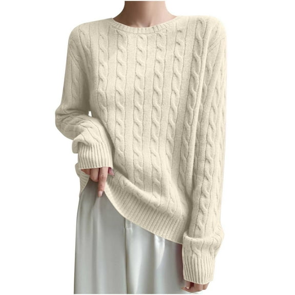 MaFYtyTPR Women's Winter Sweater Fashion Solid Color Knitted Long Sleeve Crew Neck Textured Sweaters