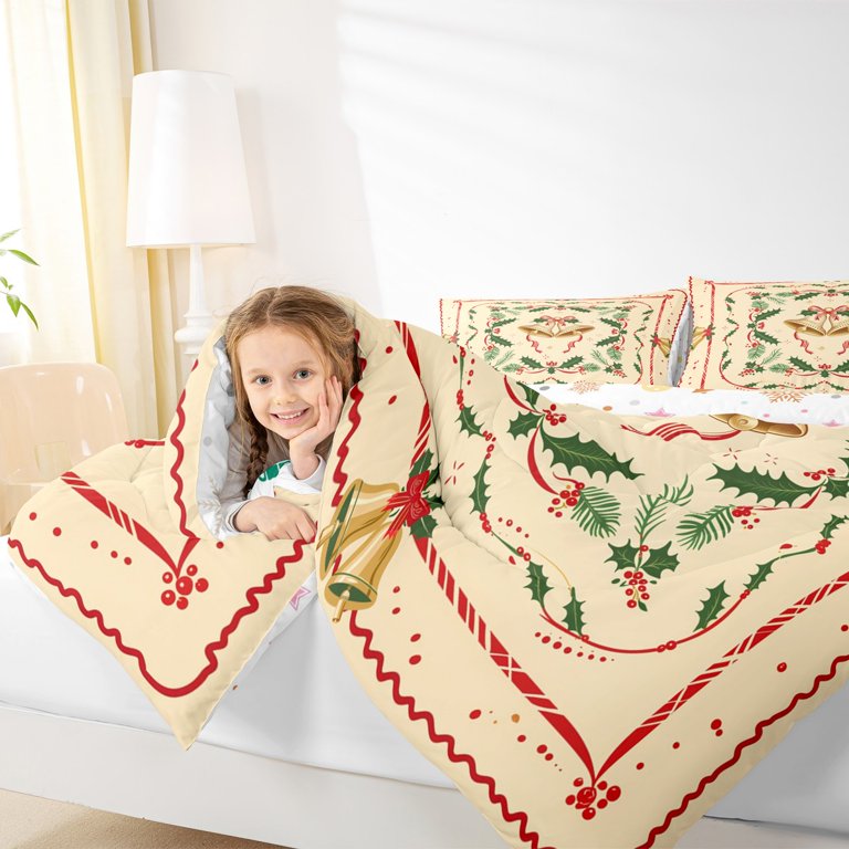 Christmas Garland Duvet Cover Set - Red Bowknot Grid Bedding, Twin Size With 1 Pillowcase (No Comforter)