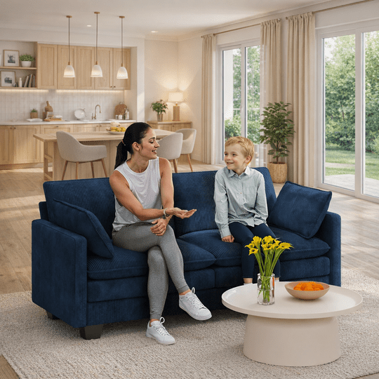 Aiho 75" L Loveseat Sofa, Comfy Corduroy Fluffy Couch with Deep Seat with Double Layer Cushions for Living Room, Apartment, Bedroom, Bedroom - Blue