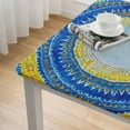 thumbnail image 4 of HAOXIT  Boho Circle Stitch Vinyl Tablecloth with Flannel Backing, Blue, Yellow and Coral Spring and Summer Indoor Outdoor Flannel Backed Vinyl Tablecloth, Square/Rectangle white, 4 of 7